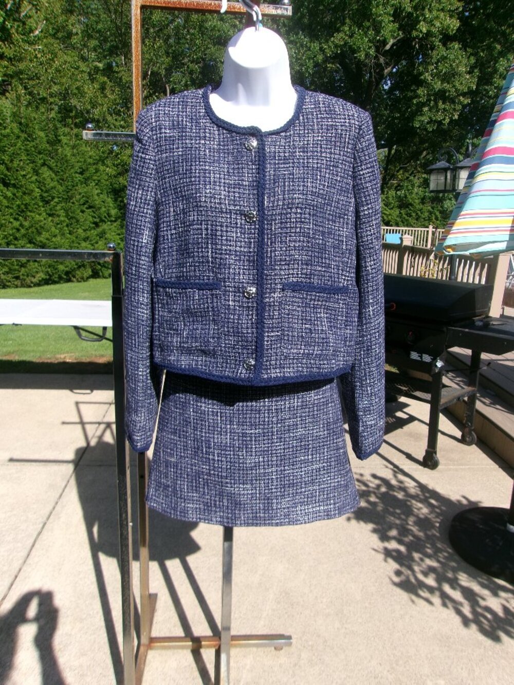 NWT LAUNDRY SHELLI SEGAL BLUE TWEED SKIRT SUIT M/10